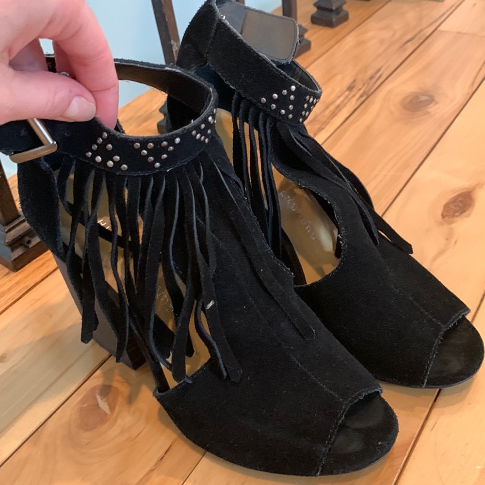 Leather fringe heels